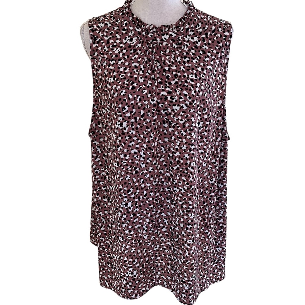 Torrid Brown/Black/Cream Leopard Print Chiffon Sleeveless Mock Neck Blouse